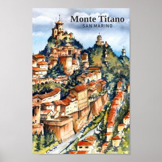 Monte Titano San Marino Waterverf Schilderij Reize Poster (Voorkant)