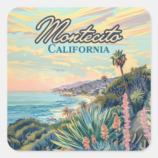 Montecito California Santa Barbara Coastline Vierkante Sticker (Voorkant)