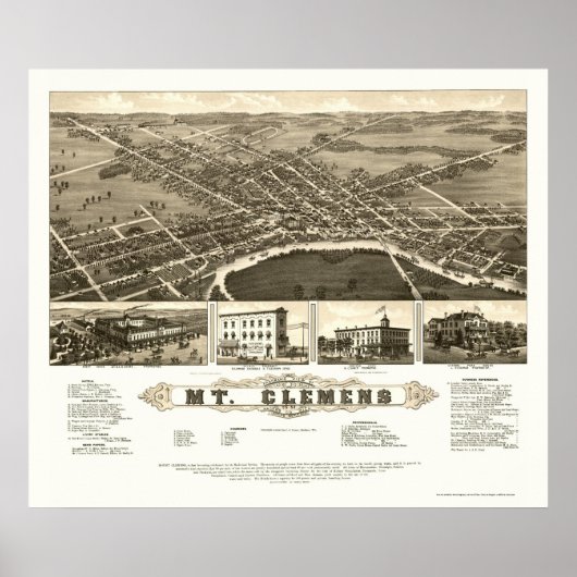 Monteer Clemens, MI Panoramic Map - 1882 Poster (Voorkant)