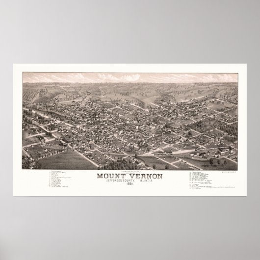 Monteer Vernon, IL Panorama Map - 1881 Poster (Voorkant)