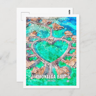 Montega Bay Jamaica Beroemde Reisplaats Waterverf Briefkaart