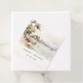 Montego Bay Jamaica Waterverf bruiloft Bedankjes Labels