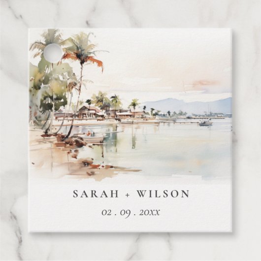 Montego Bay Jamaica Waterverf bruiloft Bedankjes Labels (Voorkant)