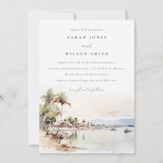 Montego Bay Jamaica Waterverf bruiloft Kaart (Voorkant)