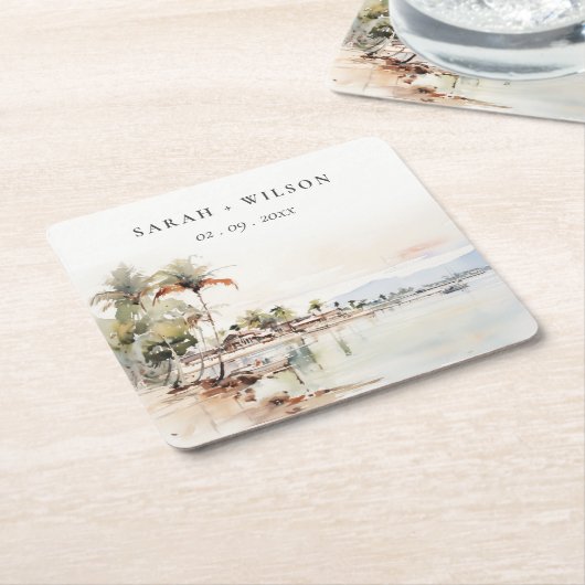Montego Bay Jamaica Waterverf bruiloft Kartonnen Onderzetters (Schuin)
