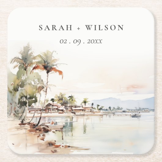 Montego Bay Jamaica Waterverf bruiloft Kartonnen Onderzetters (Voorkant)