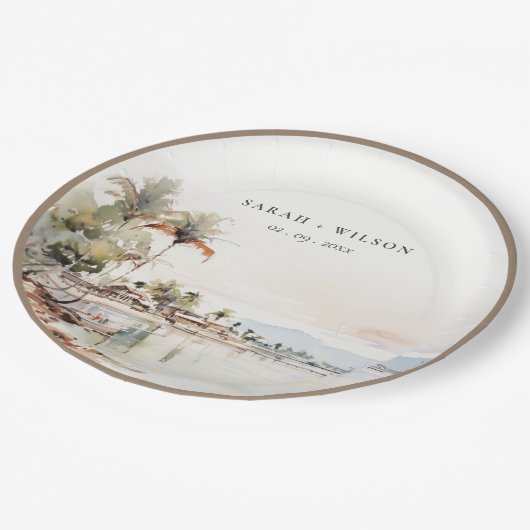 Montego Bay Jamaica Waterverf bruiloft Papieren Bordje (Gekanteld)