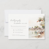 Montego Bay Jamaica Waterverf bruiloft RSVP Kaartje (Voorkant)