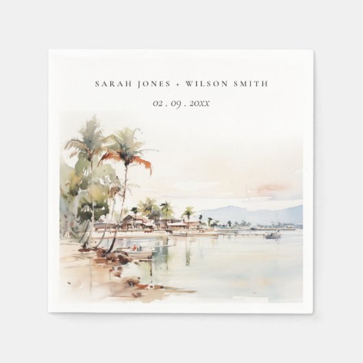 Montego Bay Jamaica Waterverf bruiloft Servet (Voorkant)