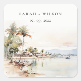 Montego Bay Jamaica Waterverf bruiloft Vierkante Sticker