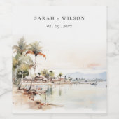 Montego Bay Jamaica Waterverf bruiloft Wijn Etiket (Enkel label)