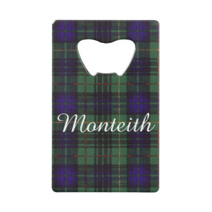 Monteith clan Pset Scottish kilt tartan Creditkaart Flessenopener
