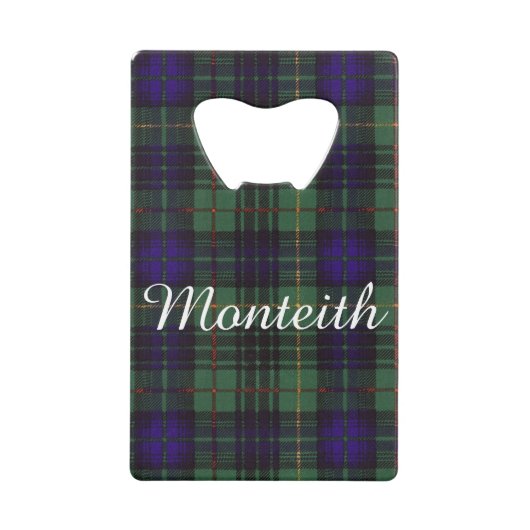 Monteith clan Pset Scottish kilt tartan Creditkaart Flessenopener (Voorkant)