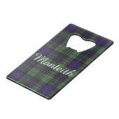 Monteith clan Pset Scottish kilt tartan Creditkaart Flessenopener (Voorkant Gekanteld)
