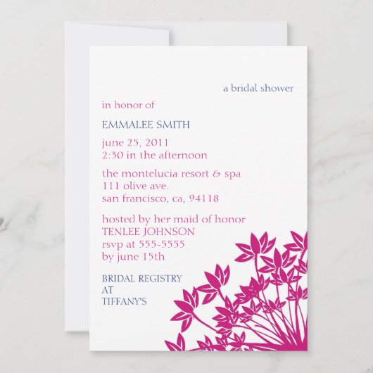 MONTELUCIA-navy bij de invitatie van fuchsia Kaart (Voorkant)