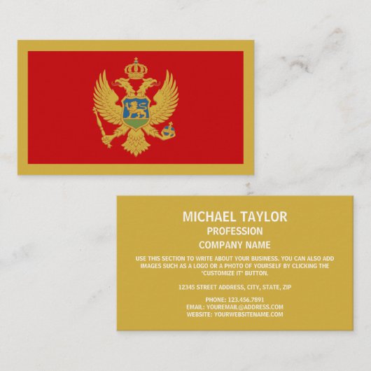 Montenegrijnse Vlag & Wapen, Montenegro Visitekaartje (Voorkant / Achterkant)