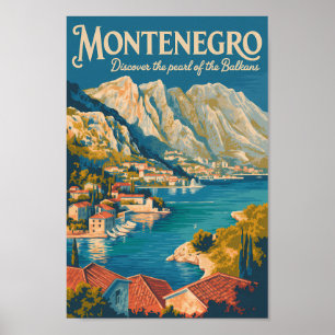 Montenegro Balkan Illustratie Reis Kunst Vintage Poster