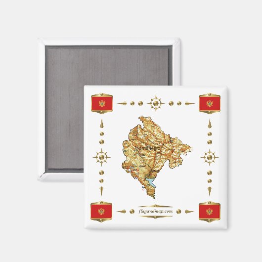 Montenegro Map + Flags Magnet (Voorkant / Achterkant)