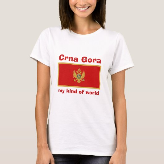 Montenegro Vlag + Kaart + Tekst T-shirt (Voorkant)