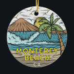 Monterey Beach California  Keramisch Ornament<br><div class="desc">Monterey Beach hand getekende illustratie met bergen en oceaangolven op de achtergrond. Ideaal voor iedereen die graag Monterey Beach wil bezoeken.</div>