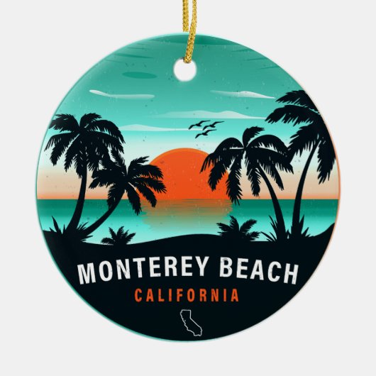 Monterey Beach California Retro Sunset Souvenirs Keramisch Ornament (Voorkant)