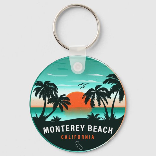Monterey Beach California Retro Sunset Souvenirs Sleutelhanger (Voorkant)