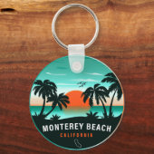 Monterey Beach California Retro Sunset Souvenirs Sleutelhanger (Voorkant)
