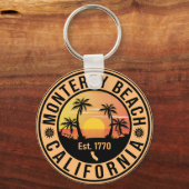 Monterey Beach California Retro Sunset Souvenirs Sleutelhanger (Voorkant)