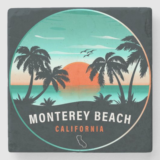 Monterey Beach California Retro Sunset Souvenirs Stenen Onderzetter (Voorkant)