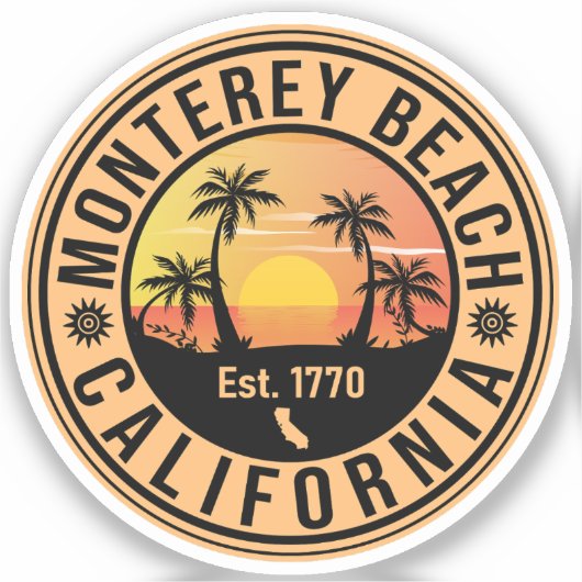 Monterey Beach California Retro Sunset Souvenirs Sticker (Voorkant)