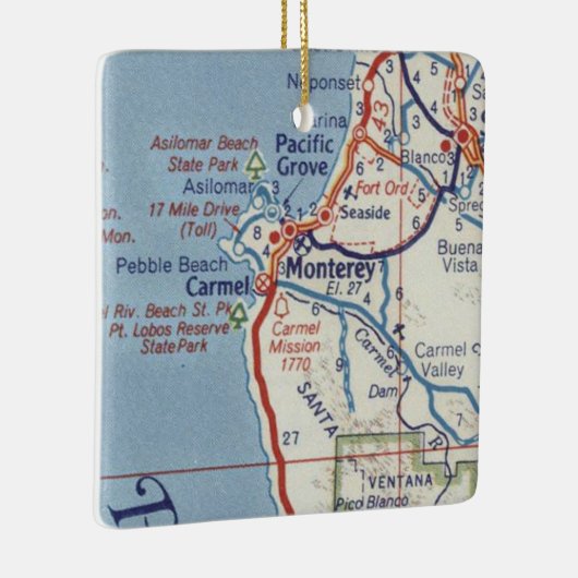 Monterey CA 50's Map Keramisch Ornament (Rechts)