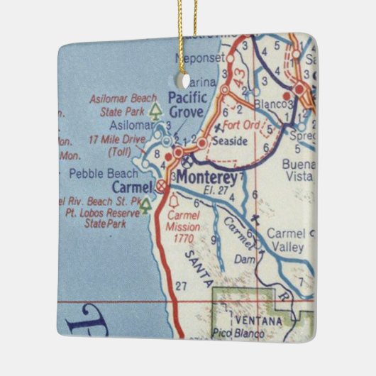 Monterey CA 50's Map Keramisch Ornament (Links)