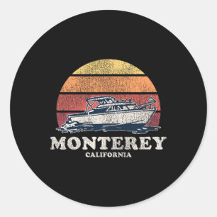 Monterey Ca Boating 70s Retro Boat Design Ronde Sticker