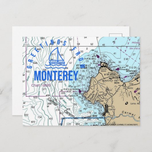 Monterey CA Nautical Chart Briefkaart (Voorkant / Achterkant)