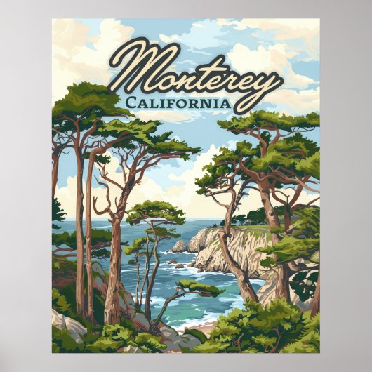Monterey California Cypress Trees aan de kust van  Poster (Voorkant)