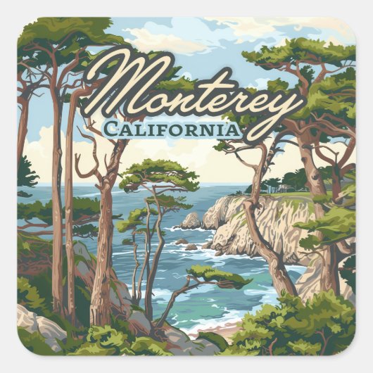 Monterey California Cypress Trees aan de kust van  Vierkante Sticker (Voorkant)