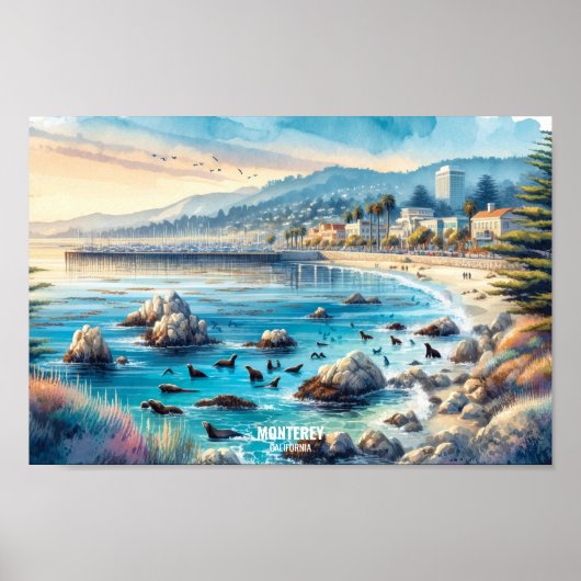 Monterey California USA Travel Places waterverf Poster (Voorkant)