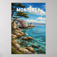 Monterey Californië Illustratie Reis Kunst Retro