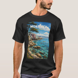 Monterey Californië Illustratie Reis Kunst Retro T-shirt