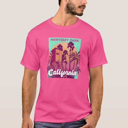Monterey Park California palmboom strand retro vin T-shirt (Voorkant)