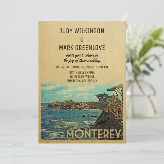 Monterey Wedding Invitation  Middeleeuwen Kaart (Staand voorkant)