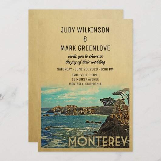 Monterey Wedding Invitation  Middeleeuwen Kaart (Voorkant / Achterkant)