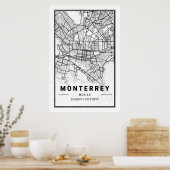 Monterrey Mexico Cities Travel City Map Modern Poster (Keuken)
