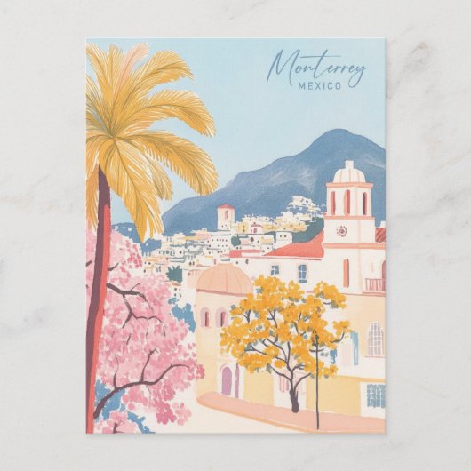 Monterrey Mexico Gouache Schilderillustratie Reize Briefkaart (Voorkant)