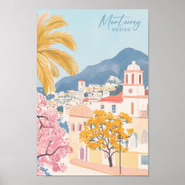 Monterrey Mexico Gouache Schilderillustratie Reize Poster