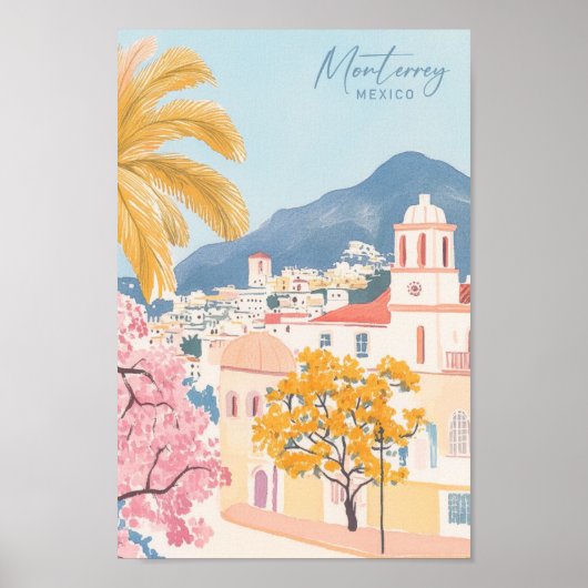 Monterrey Mexico Gouache Schilderillustratie Reize Poster (Voorkant)