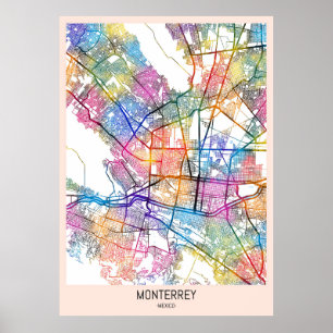 Monterrey Mexico-Stad Kaart Poster