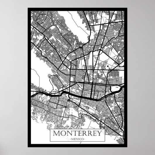 Monterrey Mexico-Stad Kaart Poster (Voorkant)