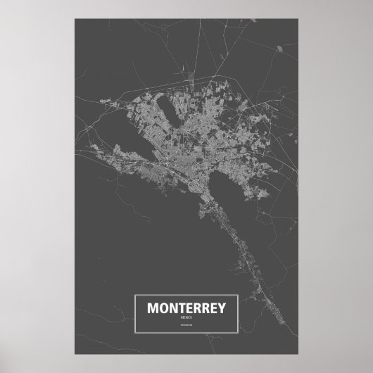 Monterrey, Mexico (wit op zwart) Poster (Voorkant)
