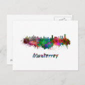 Monterrey skyline in watercolor briefkaart (Voorkant / Achterkant)